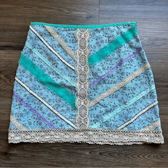 Plenty Tracy Reese Anthropologie Linen Blend Miniskirt Lace Beaded Floral SZ 10 - Picture 1 of 6
